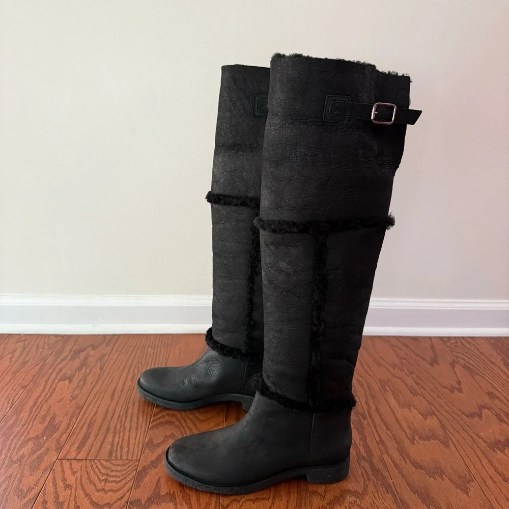 Diane von Furstenberg black ALL shearling Tall Over The Knee boots 'Adele', sz 9